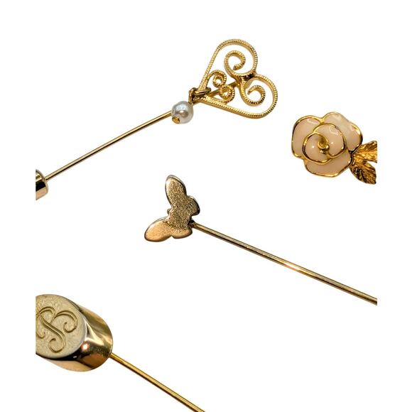 Vintage Four Gold Tone Stick Pins - Picture 3 of 5